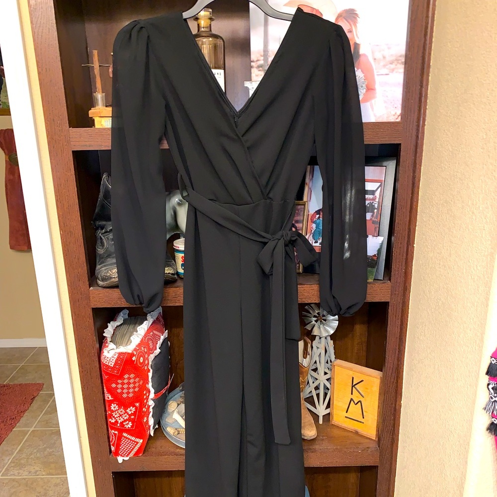 Sheer Long Sleeve Flare Pant Jumpsuit